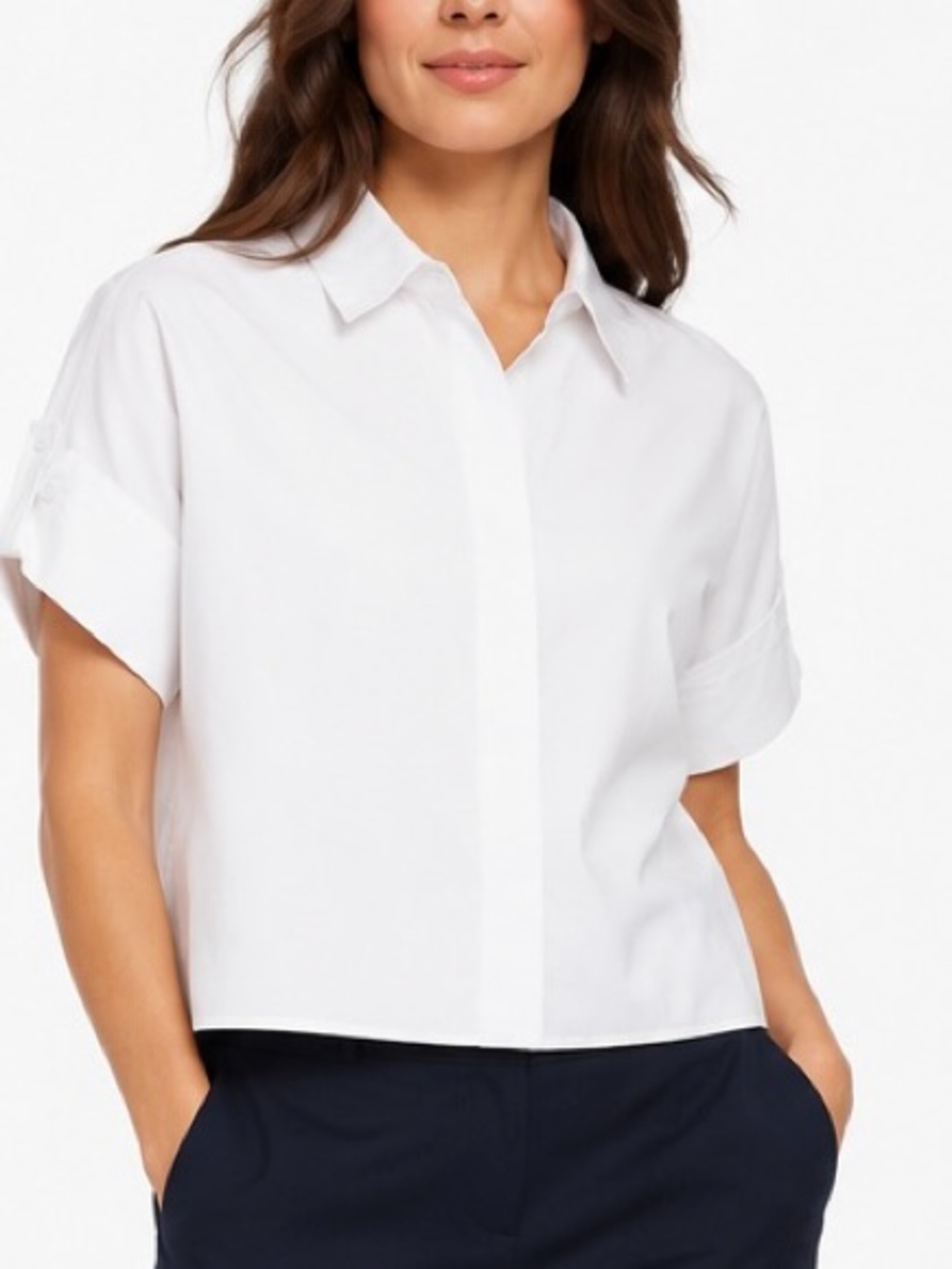 Halogen White Cotton Poplin Boxy Button-Up Shirt | Hidden Placket | Size Medium